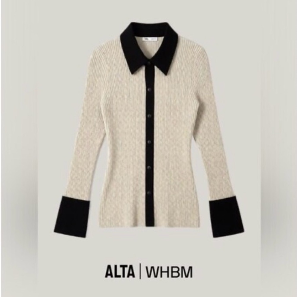 White House Black Market Black and Cream Button Down Shirt